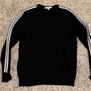 Stylish Black Crewneck Sweater with White Stripes